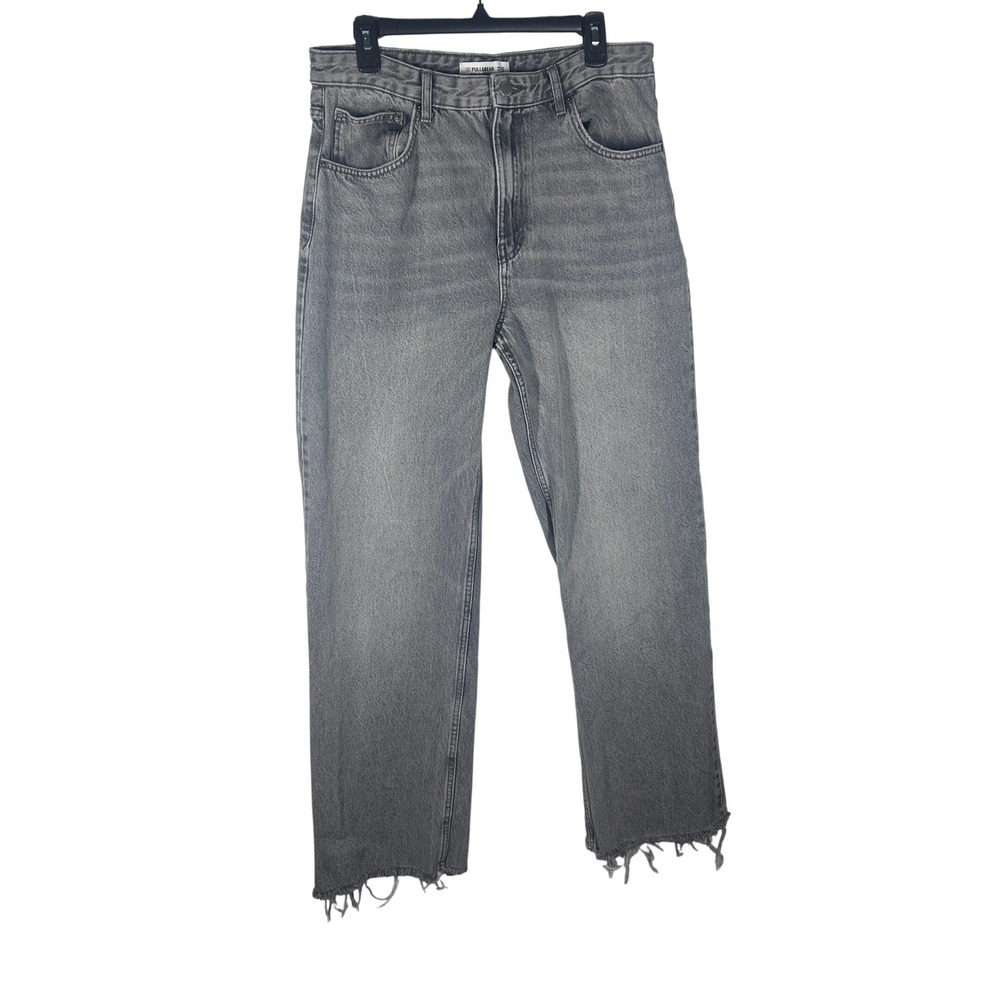 Pull Bear Gray Wash Wide Leg‎ Cropped Jeans Raw Hem Size 10